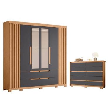 Imagem de Guarda Roupa Casal Doble com Espelho 06 portas e Cômoda Duetto Freijo 