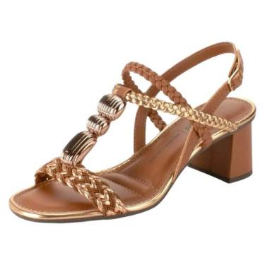 Imagem de Sandalia Feminina Confortavel Metalizada Pedraria Dakota, Rose, Mascav