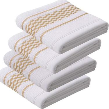 Imagem de Kit 04 Pano Copa KazzaVip Atoalhado 85% Algodão Com Barra Decorada Qua