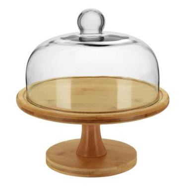 Imagem de Prato para Bolo Home&Co 27x26x26cm Bambu Natural Mesa Posta Jantar e C