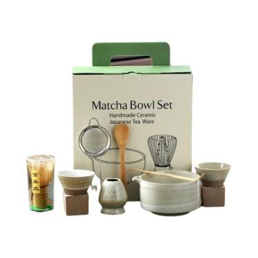 Imagem de Conjunto De Matcha Japonês 8 Peças: Tigela De Cerâmica, Batedor De Bam