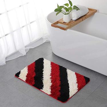 Imagem de Tapete de banheiro com listras diagonais salpicadas, antiderrapante, absorvente de água, tapete de chuveiro macio para sala de estar, quarto, banheiro, varanda, entrada, lavadora, vermelho, 6090 cm