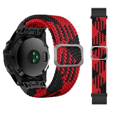 Imagem de CZKE 22 26mm Elastic Smart Watch Band Straps para Garmin Fenix ​​7 7x 6 6x. Pró 5x 5 3HR 945 S60 S62 Pulseira de nylon da cinta de liberação do QuickFit (Color : Red Black, Size : Quickfit 26mm)