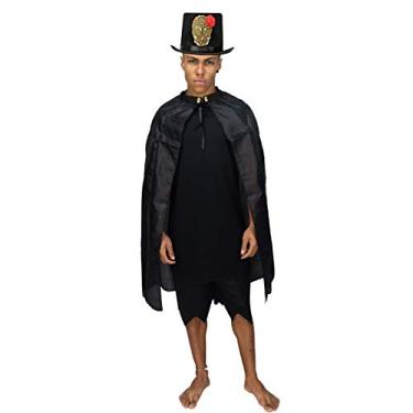 Imagem de Fantasia Capa de Halloween Longa Preta Com Caveira Dourada Único