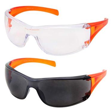 Imagem de Pacote com 2 óculos de segurança femininos Combo resistente a impactos lentes transparentes para fumaça, Laranja, One Size