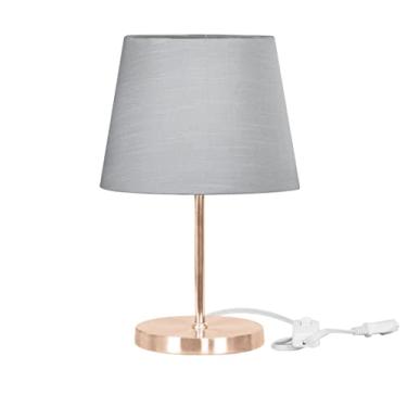 Imagem de Abajur Eros Dome Shantung Cinza Base Redonda Cobre