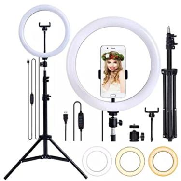 Imagem de Ring Light Led 26cm 10p Tripé 210cm Selfie Youtuber Maquiagem Estética Com Suporte Para Foto Celular