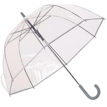 Imagem de Guarda Chuva Automático Com Cabo Curvo Sombrinha Transparente E Cinza Fazzoletti