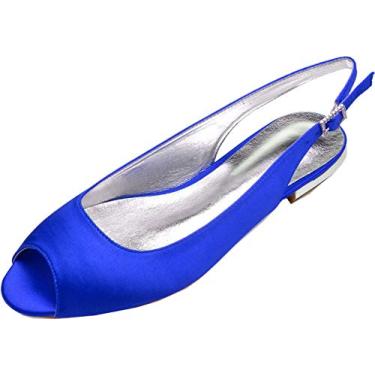 Imagem de A shoe store Sandálias femininas sem salto sem salto peep toe sem salto, Azul, 10.5