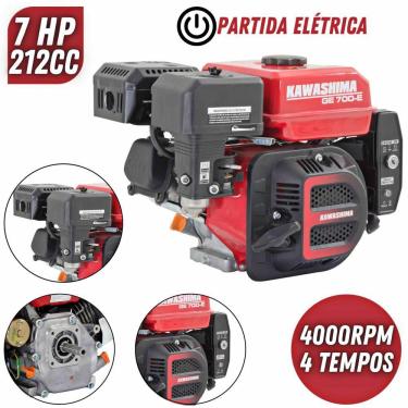 Imagem de Motor Estacionário Kawashima GE700-E À Gasolina 212cc 7HP 4 Tempos Alta Potência Para Rabeta de Barco