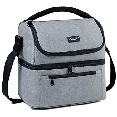 Imagem de Lancheira, VASCHY Lancheira Térmica Bolsa Térmica à Prova de Vazamento em Bolsa de Almoço com Compartimento Duplo para Homem, Mulher, 14 latas, Cinza