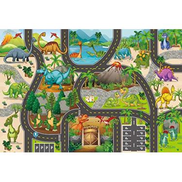Imagem de VANTIYAUS Tapete de brincadeira de dinossauro de desenho animado, tapete de tapete educacional, atividade Pmat