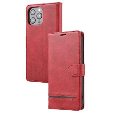 Imagem de XD Designs Capa para iPhone 13/13 Mini/13 Pro/13 Pro Max, capa de carteira de couro com flip magnético, fina, suporte fólio de silicone de TPU fino, capa protetora à prova de choque, vermelha, 13mini 5,4 polegadas