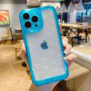 Imagem de Capa transparente de amor coração laser gradiente de luxo para iPhone 13 12 11 Pro Max XR X XS 7 8Plus SE2 Capa de acrílico transparente à prova de choque, azul, para iPhone XR