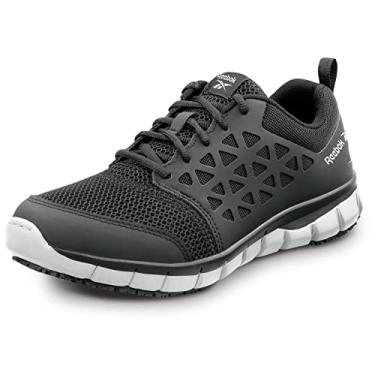 Imagem de Reebok Trabalho de almofada Sublite, feminino, estilo atlético, MaxTrax antiderrapante, sapato de trabalho macio, Preto/cinza, 7 Wide