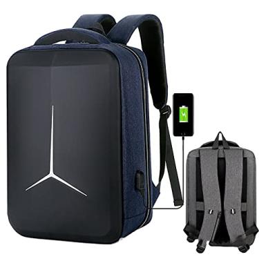 Imagem de Mochila masculina para laptop de negócios à prova d'água carregamento USB mochila grande capacidade esportes ao ar livre com tira refletiva, azul, 44 * 30 * 15 cm