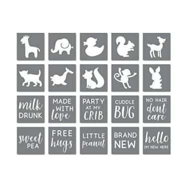 Imagem de Kit de decoração de macacão – Conjunto de 20 estêncil para fazer pijamas de chá de bebê – Kit de decoração de pijamas – estêncil de chá de bebê – estêncil de chá de bebê para pijamas de pintura.