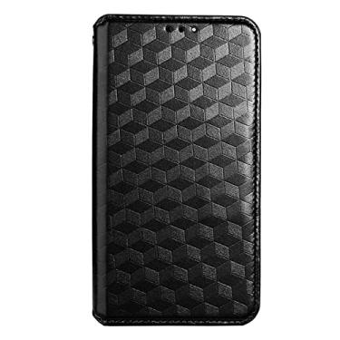 Imagem de DENSUL Capa de couro para iPhone 14/14 Pro/14 Plus/14 Pro Max, capa carteira fashion, slots magnéticos para cartão com suporte capa protetora à prova de choque, preta, 14 Plus 6,7 polegadas