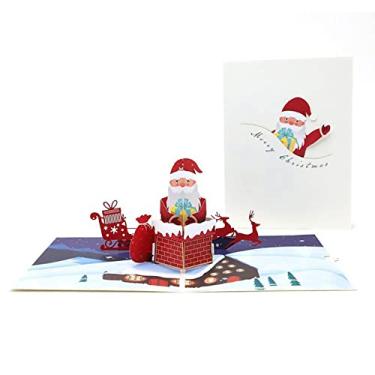 Imagem de Yajun Cartões de felicitações pop-up 3D Chaminé de escalada Papai Noel Cartões vazados com envelope para festa de natal de ano novo 3 peças 20 * 15 cm