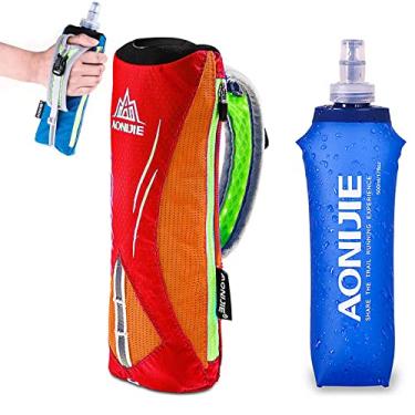 Imagem de Garrafa de água portátil cinto de corrida 500ml suporte de chaleira de corrida saco de armazenamento de pulso pacote de hidratação refletivo maratona bolsa de garrafa macia, vermelha, 20,5 * 6,5 cm