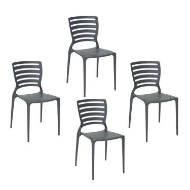 Imagem de Kit 4 Cadeiras Sala Jantar Cozinha Sofia Summa Encosto Horizontal em PP e PRFV Grafite Tramontina