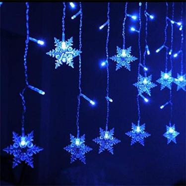 Imagem de Luzes de cortina de LED KUKIXO, 16,7 pés/5 m 36 luzes de corda de cortina de floco de neve de LED Luzes de cortina de janela de memória plug-in com 8 modos de decoração para Natal, casamento, festa, p