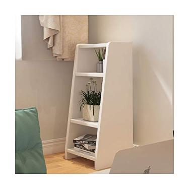 Imagem de KIZQYN Estante de 4 prateleiras estante de estante de madeira trapézio prateleira de exibição de estante de quarto mesa de cabeceira, prateleira de armazenamento decorativa independente, L 39 × D 34 × A 34 estante de livros (Cor: B)