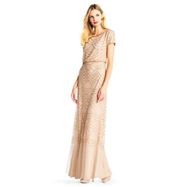 Imagem de Adrianna Papell Vestido feminino de manga curta com contas, Champanhe/Ouro, 48