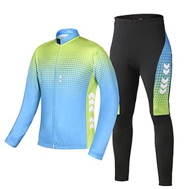 Imagem de Qudai Conjunto de roupas de ciclismo de inverno masculino manga longa à prova de vento de lã térmica jaqueta de ciclismo com calças acolchoadas 4D