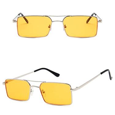 Imagem de Óculos de Sol Feminino Quadrado Liga de Metal Armação Pequena Óculos de Sol Masculino Transparente Óculos de Sol Vintage Feminino, 02 Prata, Laranja, Tamanho Único