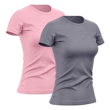 Imagem de Kit 2 Camisetas Feminina Dry Básica Lisa Proteção Solar UV Térmica Camisa Blusa, Tamanho P