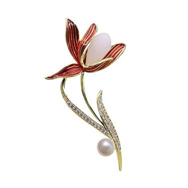 Imagem de KIZQYN Broche feminino requintado de magnólia broche de pérola de alta qualidade com acessório de fantasia fixo decorativo