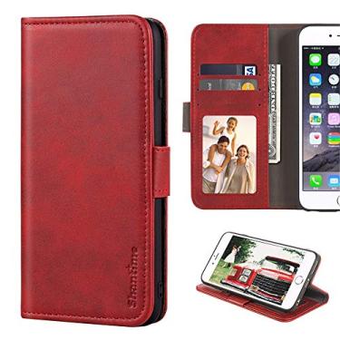 Imagem de Shantime Capa para Kyocera KY-41C, capa carteira de couro com compartimentos para dinheiro e cartão TPU macio capa traseira magnética flip case para Kyocera KY-41C (8,6 cm) vermelha