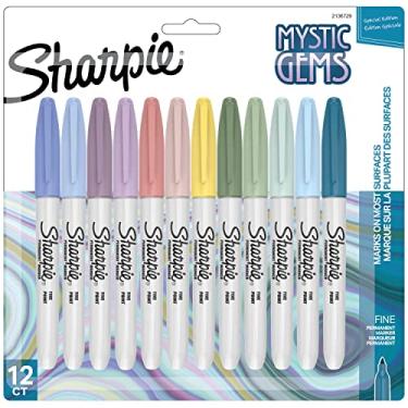 Imagem de Sharpie Marcadores permanentes, edição especial da Mystic Gem, ponta fina, cores sortidas, 12 unidades