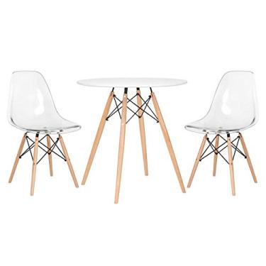Imagem de Loft7, Kit - Mesa redonda Eames 70 cm branco + 2 cadeiras Eiffel Dsw incolor