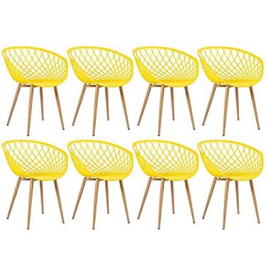 Imagem de Loft7, Kit 8x Cadeiras Clarice Nest Sidera com Apoio de Braços, Sala Cozinha e Lazer, Polipropileno e Metal - Amarelo