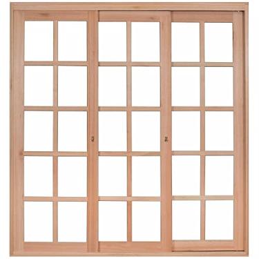 Imagem de Porta Janela com 3 Caixilhos de Correr para Vidros Quadriculados e sem Venezianas Rondosul Natural