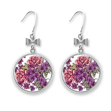 Imagem de Brincos de flor em folha azul e branco Art Deco para presente moderno com laço e gancho perfurado