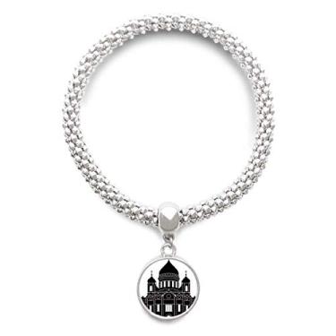 Imagem de DIYthinker Pulseira de prata com pingente de Catedral de Moscou Cristo Rússia Corrente ajustável