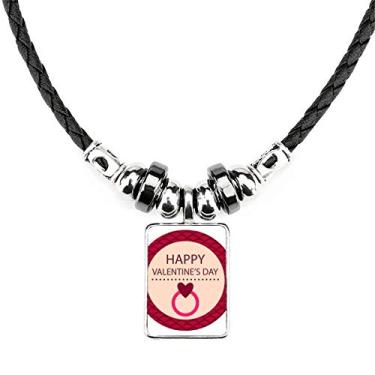 Imagem de DIYthinker Colar redondo rosa feliz dia dos namorados joia torque pingente de corda de couro