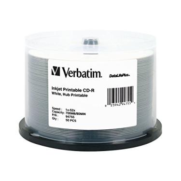 Imagem de Verbatim Cd-R 700Mb 52X Datalifeplus White Tintajet Imprimível, Hub Imprimível - 50Pk Fuso - 94755 Branco 50 Discos