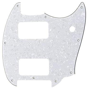 Imagem de Musiclily Pro 11 Furos Canto Redondo HH Escudo Mustang Pickguard para Guitarra Mustang Squier Bullet Series, 4 Camadas Branco Perolado