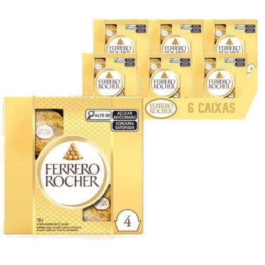 Imagem de Bombom ferrero rocher 50g (6 caixas - 24 bombons)