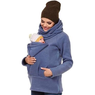 Imagem de Jaqueta Com Capuz De Espessura Dupla Casaco Canguru, Jaqueta Multifuncional Feminina Maternidade Grávida Top Bebê Vestindo Suporte De Bebê Moletom Com Capuz De Lã Suéter Portador De Bebê,3,XXG,Hil