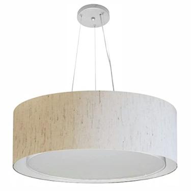Imagem de Lustre Pendente Cilíndrico Duplo Cúpula Tecido 60x25 cm, Vivare Iluminação, Pendente4125 LLA, Linho Bege, Grande
