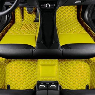 Imagem de Tapetes de carro personalizados cabem em 99% dos carros, SUVs e carros esportivos, carpete de couro antiderrapante com cobertura total para homens e mulheres, tapetes de carro de luxo-yellow