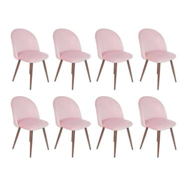 Imagem de Kit 8 Cadeiras Jantar Estofada Maite Sedona Veludo Rosa Light