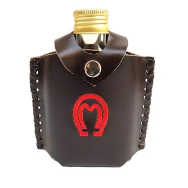Imagem de Cantil De Bolso Porta Uisque Garrafa De Vidro e Capa De Couro (marrom/mangalarga)