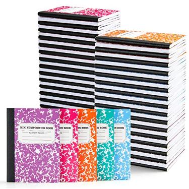 Imagem de Pacote de atacado com 70 minicadernos de redação, bloco de notas fofo de bolso, cadernos pequenos para estudantes, material escolar, 11,4 x 8,3 cm, pautado estreito, 5 capas de mármore pastel
