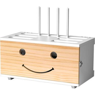 Imagem de Caixa organizadora de armazenamento de roteador, rack de decodificador de madeira maciça, armazenamento de soquete de caixa de acabamento de cabo de alimentação, para armazenar tiras de ener